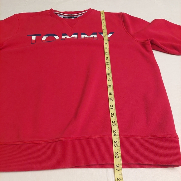 Tommy Hilfiger Red Spell Out Logo Crewneck Pullover Sweater Ivy Prep Size L - Picture 5 of 9